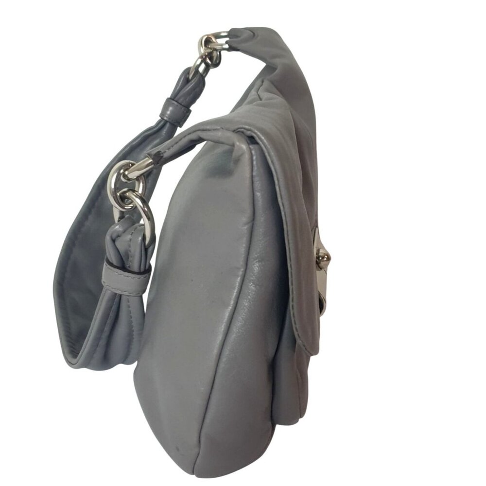 COACH Kristin Grey Leather Hobo B1169- 16931 Hippie Shoulder Purse Bag Blue Silk - Picture 2 of 8